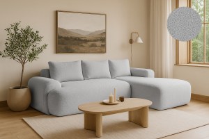 Rohová rozkladacia sedačka FLAVIO - bouclé - šedá