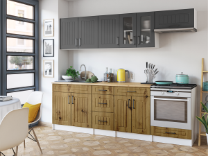 Kuchynská linka BERIZA CHOCO 240cm - Grafit + dub artisan